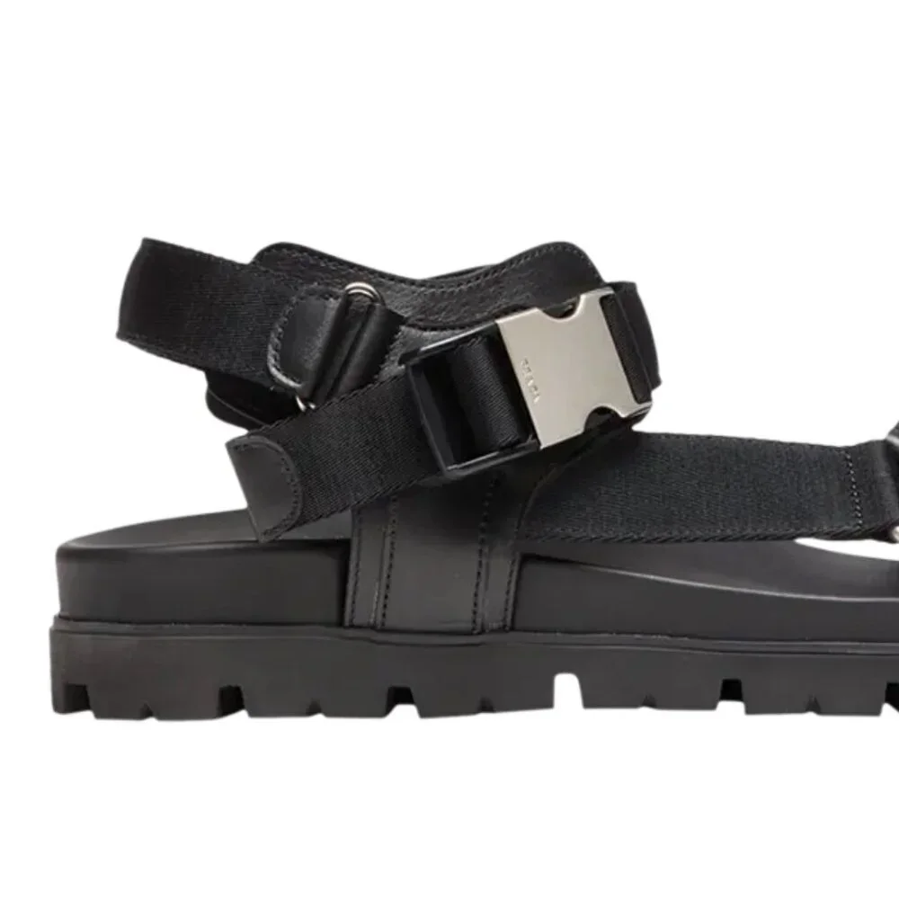 Prada‎ Nastro Black Canvas and Leather Tape Men's Sandal, 10.5 - - 2x3055